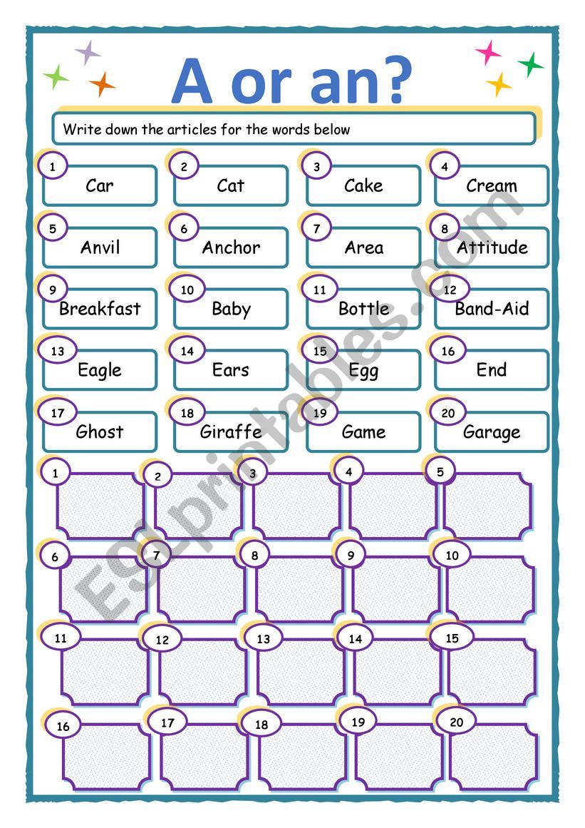 A or An worksheet