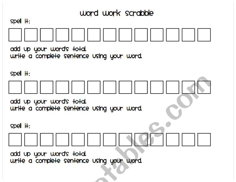 Word Work Scrabble worksheet
