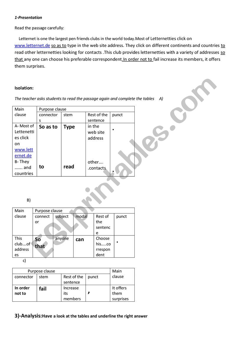 expressing purpose worksheet