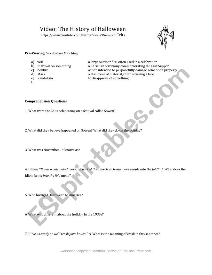 Halloween HISTORY worksheet