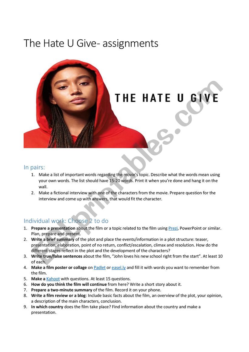The Hate U Give worksheet