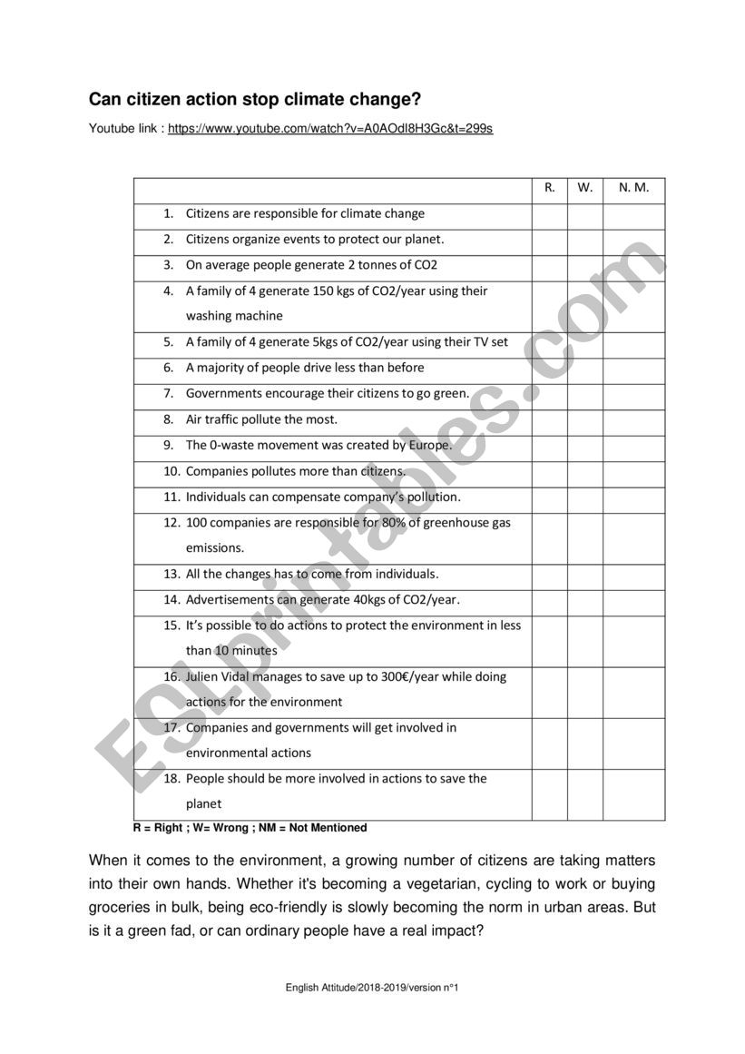 climate change worksheet