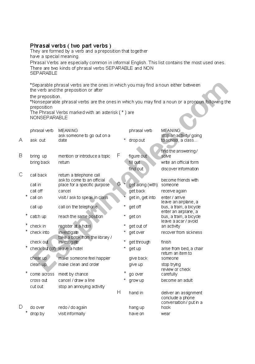 phrasal verbs worksheet