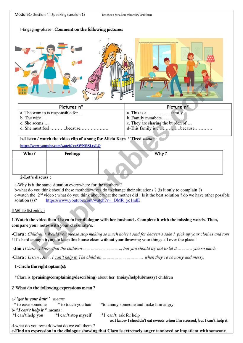 Module 1 section 4 speaking  worksheet