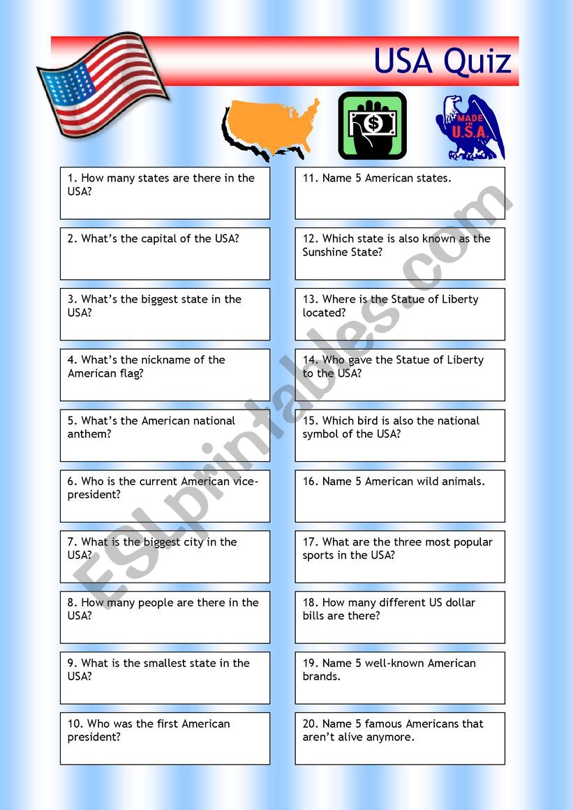 USA trivia worksheet