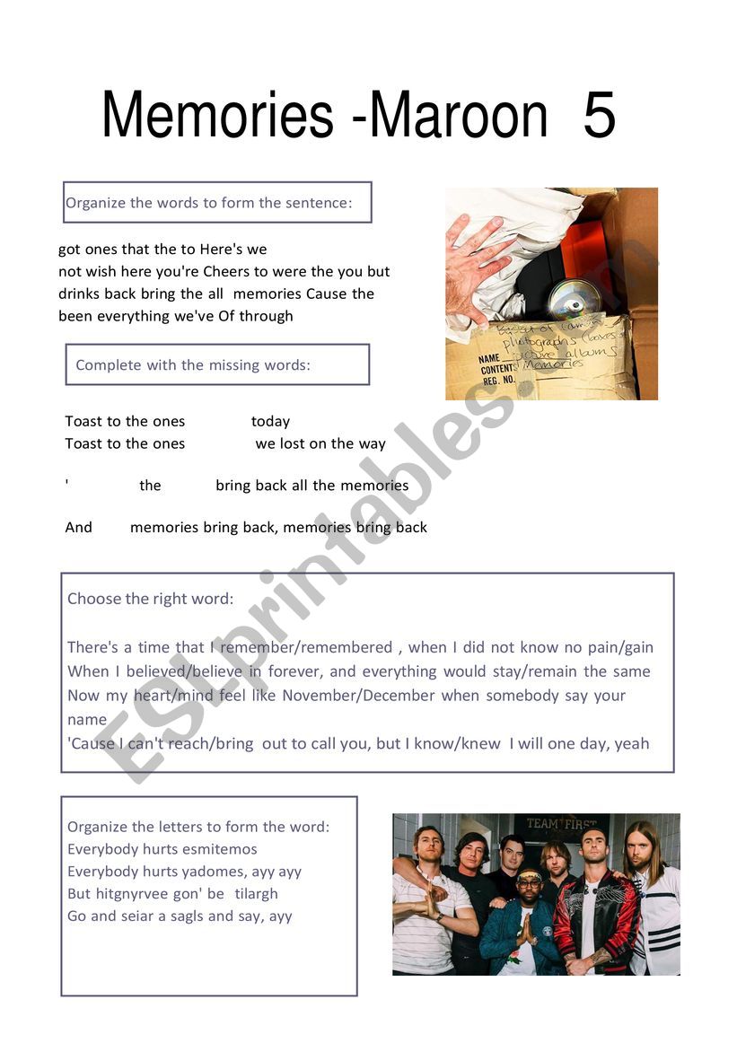 MEMORIES-MAROON 5  worksheet