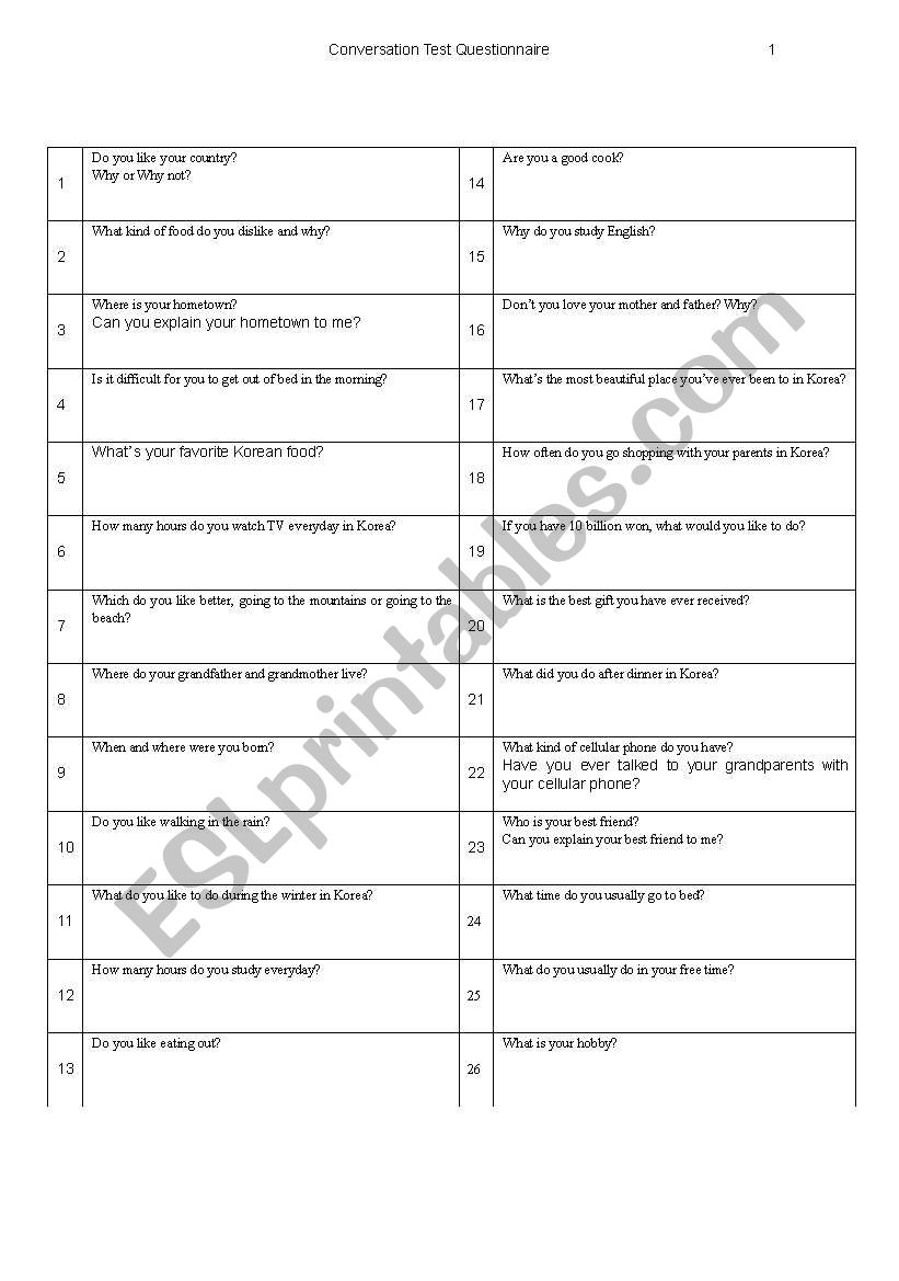 Conversation Questions for Korean Students