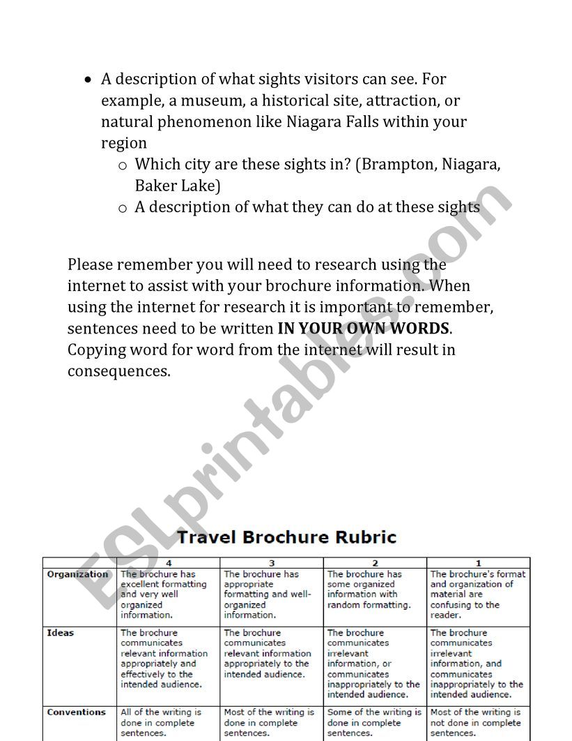 Living and Working in Ontario Brochure Assignment - ESL worksheet Living and Working in Ontario Brochure Assignment - ESL worksheet
