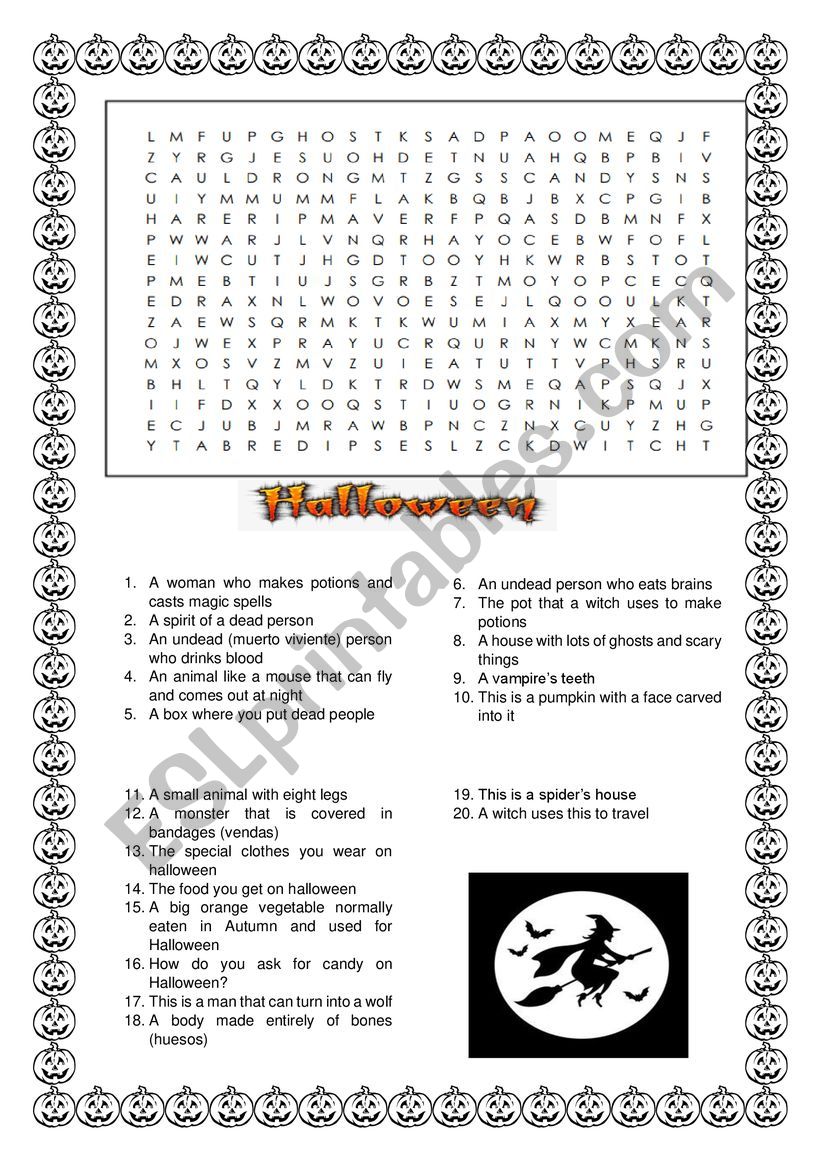 Halloween wordsearch (advanced primary children/secondary students)