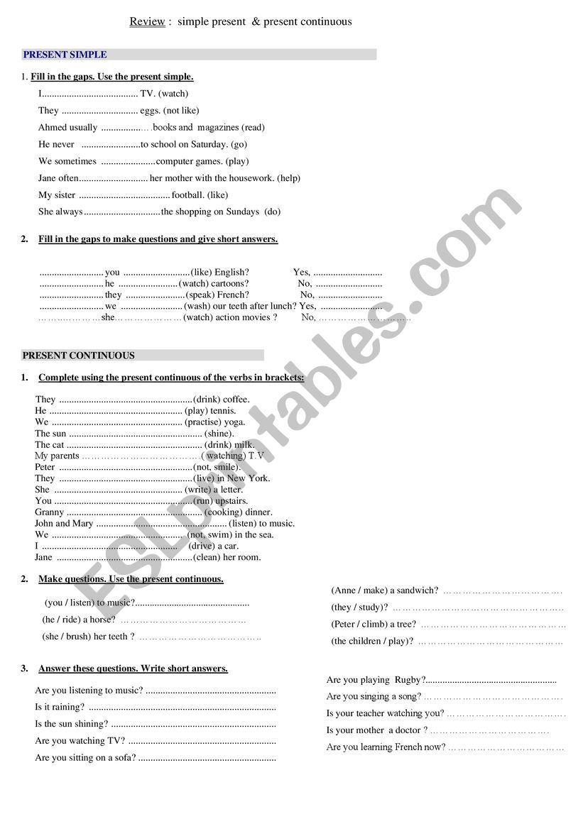 the present simple worksheet