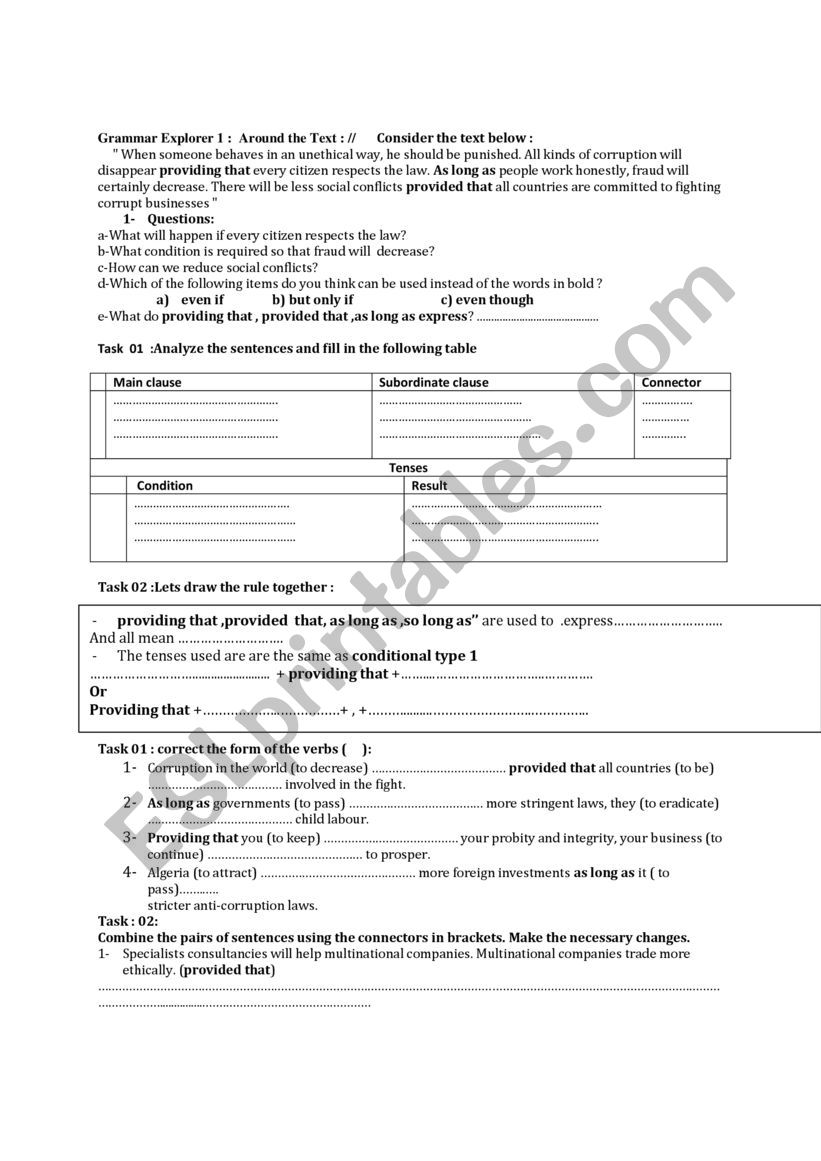 Conditional type I worksheet