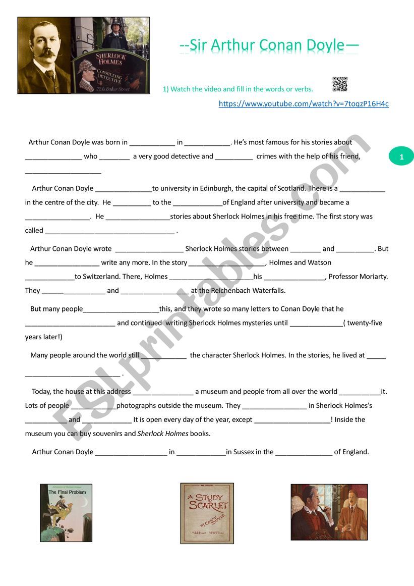 sir arthur conan doyle biography worksheet