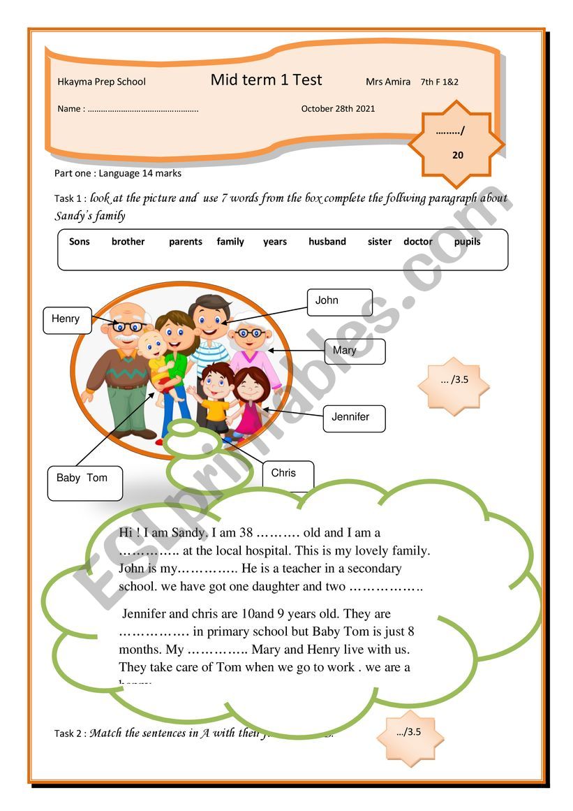 mid term 1 test 7th formers worksheet