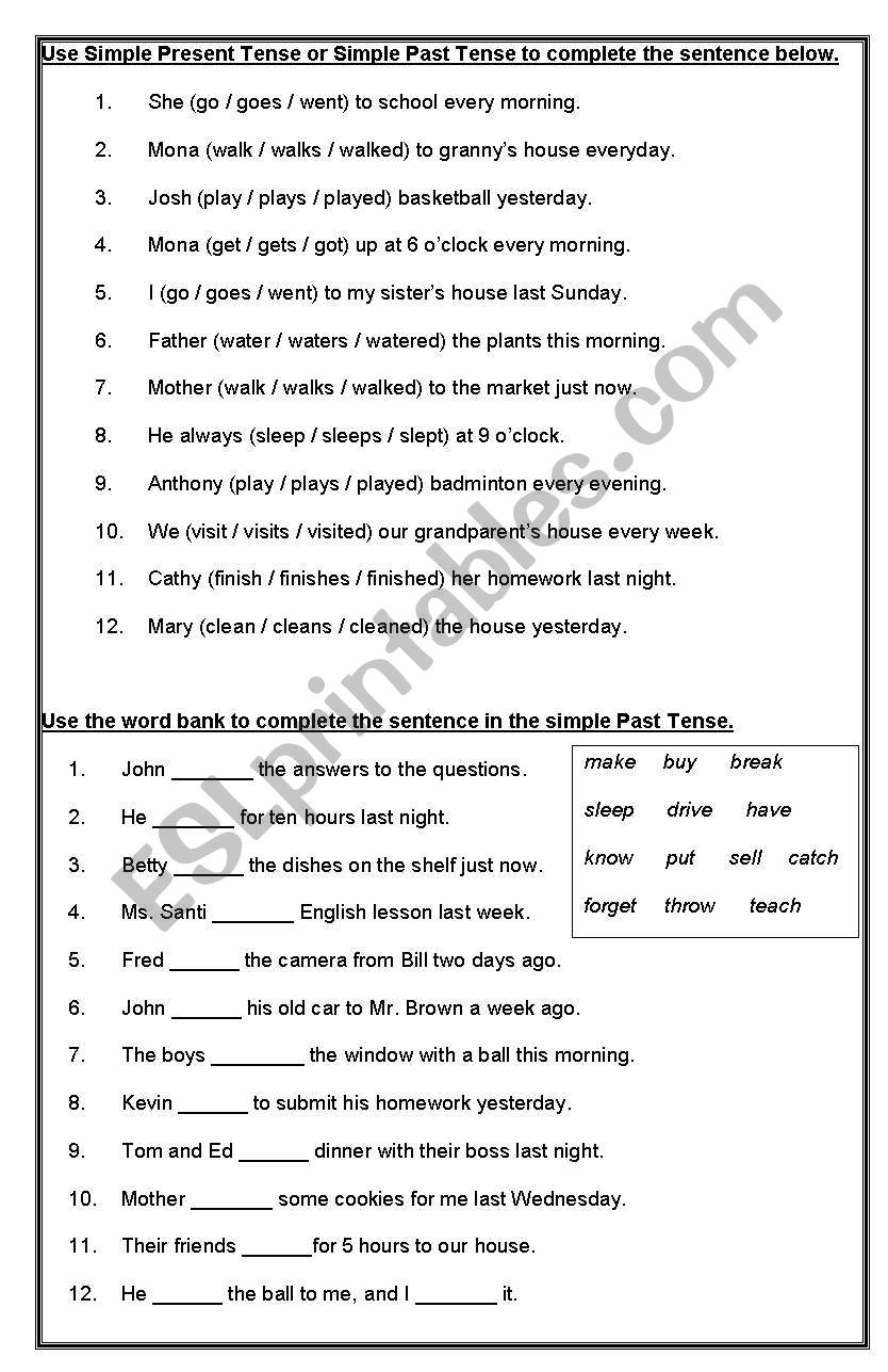 Simple present vs Simple past worksheet