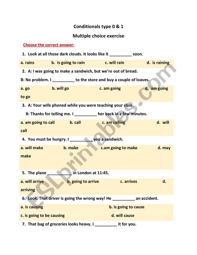 Conditionals type 0 & 1 MCQ activity Conditionals type 0 & 1 MCQ activity
