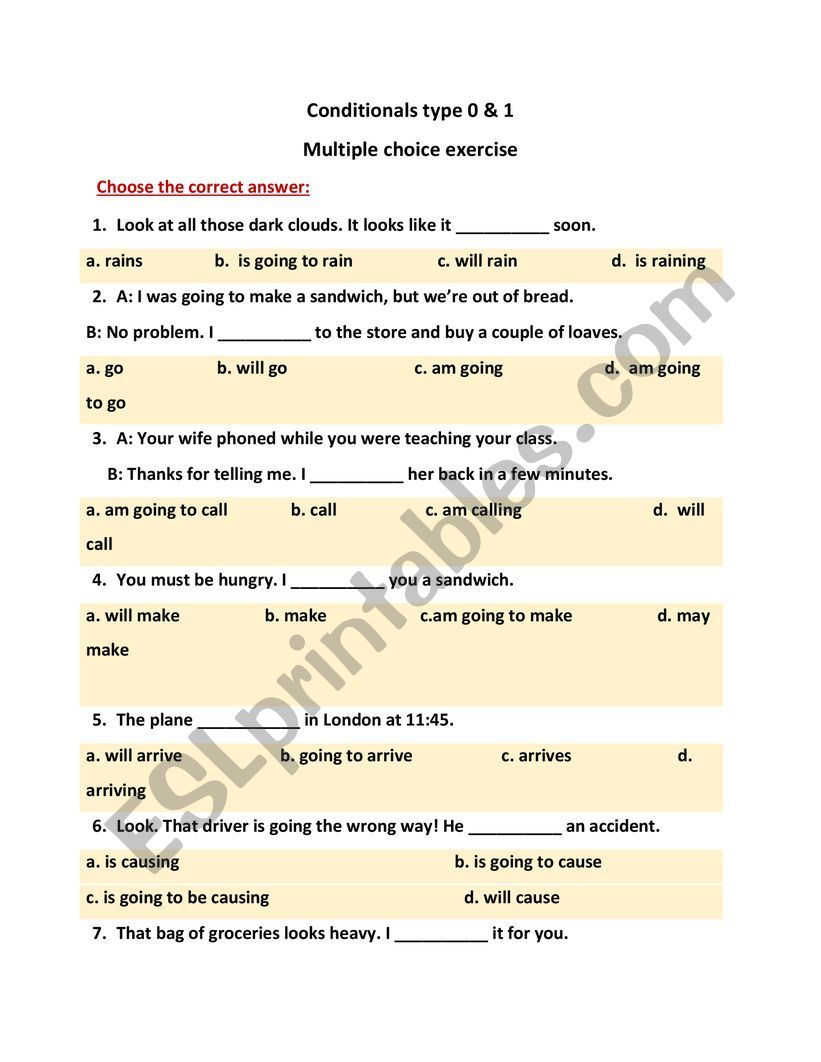 Conditionals type 0 & 1 MCQ activity