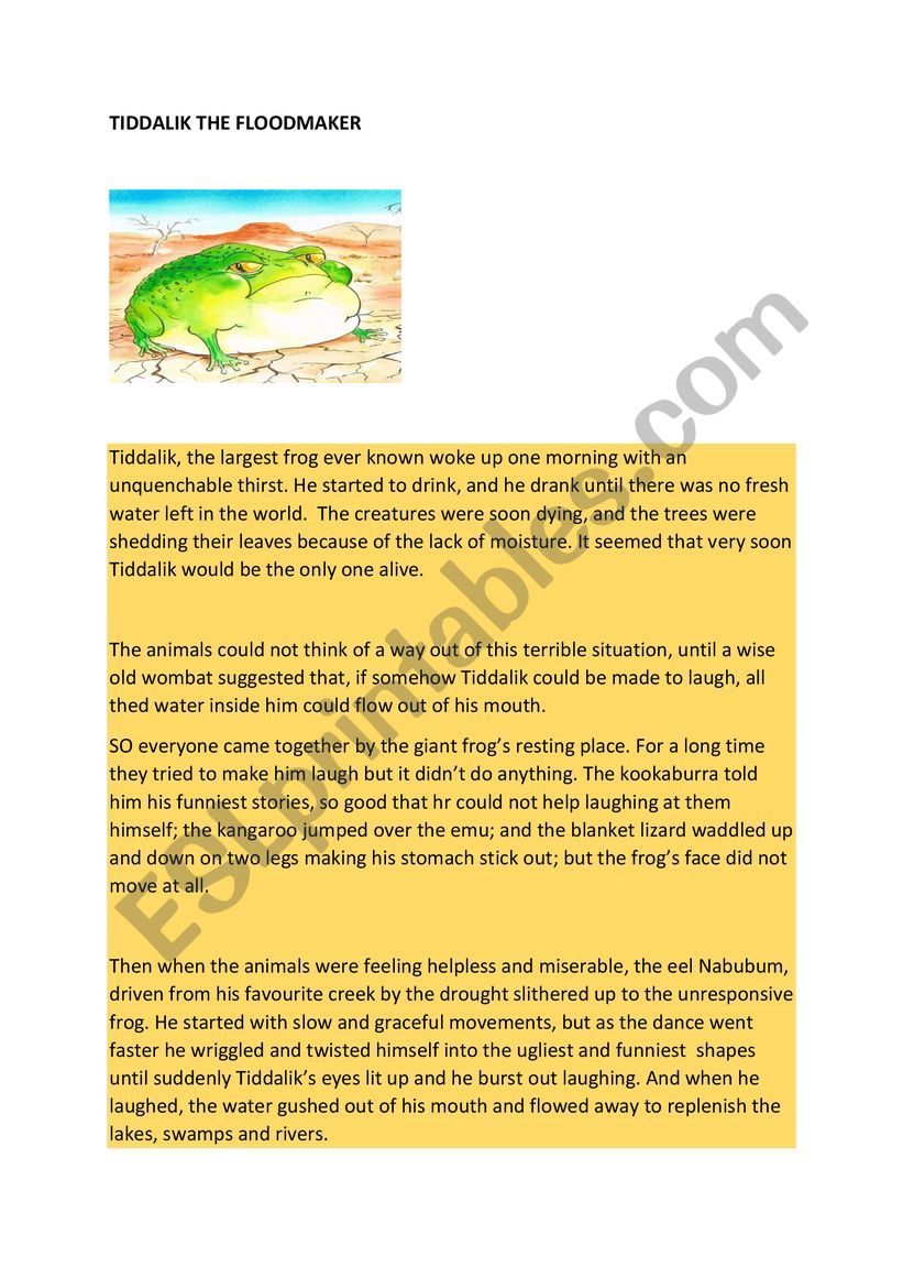 Tiddalick the Floodmaker worksheet