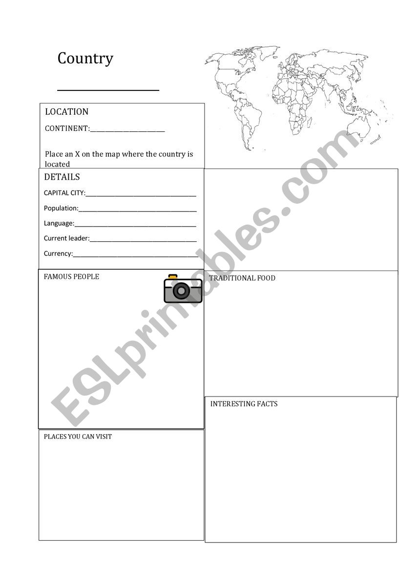 Research about countries worksheet