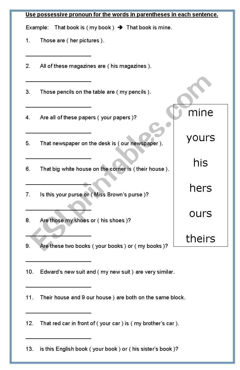 Possessive pronouns worksheet