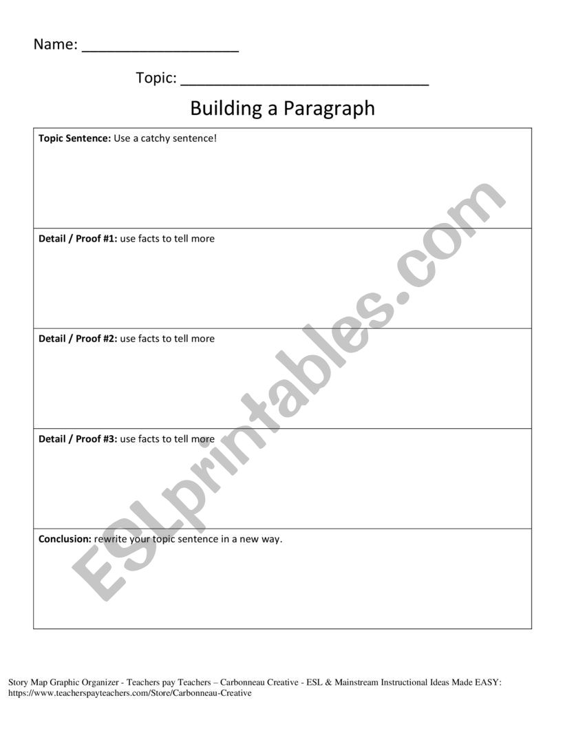Paragraph Graphic Organizer worksheet