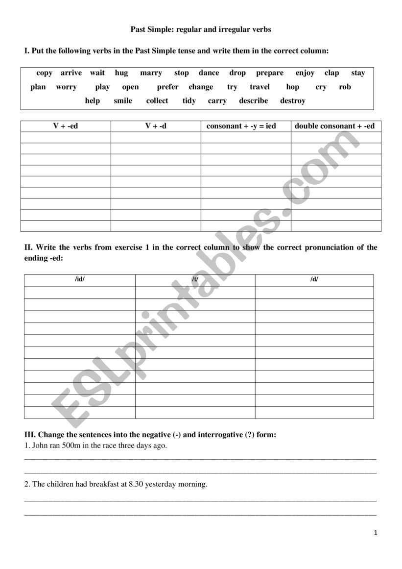 Past Simple: regular and irregular verbs