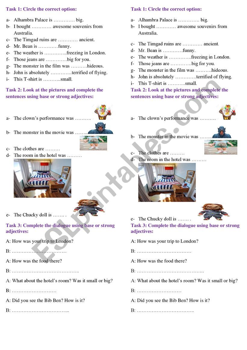 strong adjectives worksheet