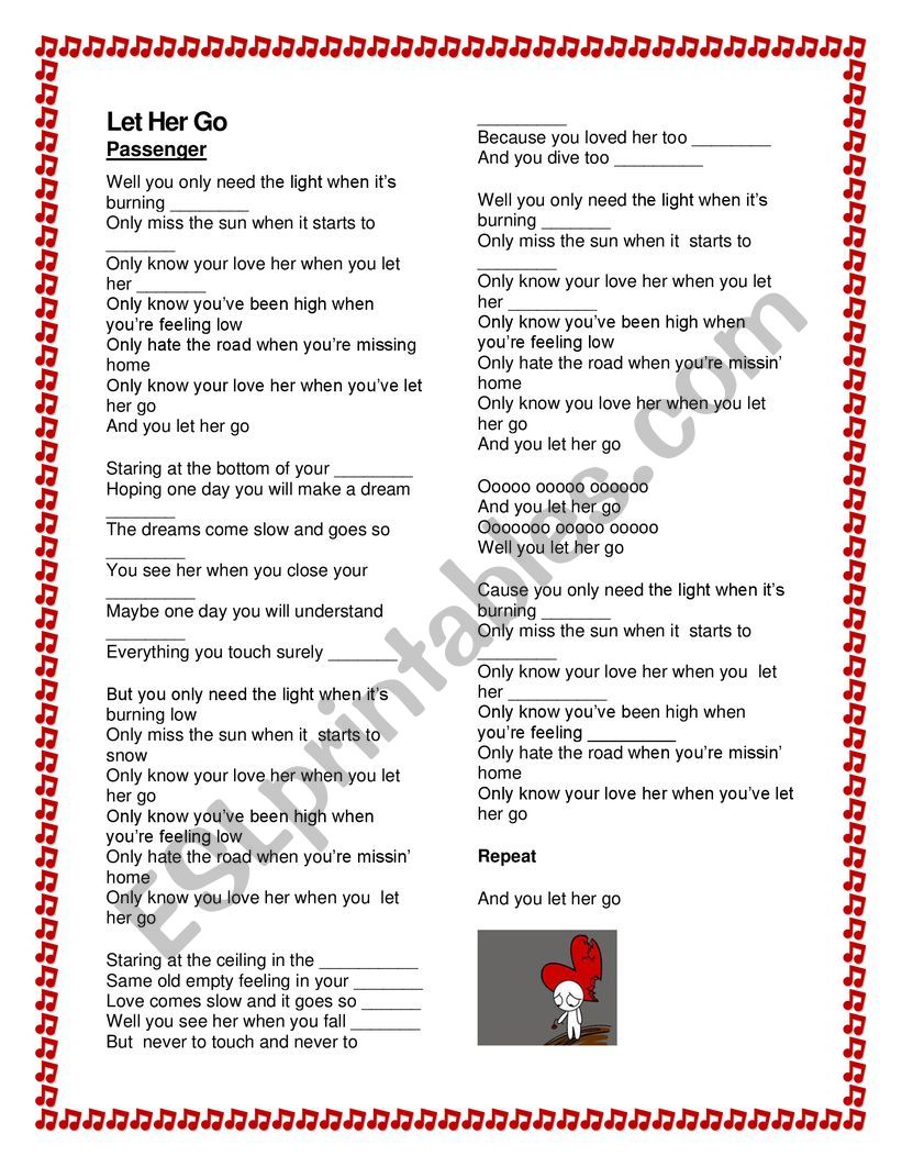 Let he go worksheet