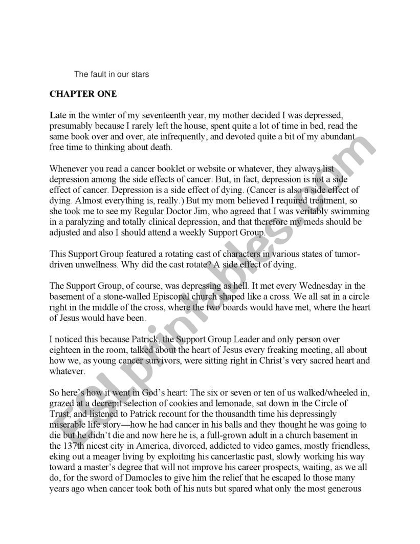 The fault of our stara worksheet