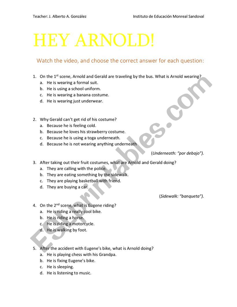 HeyArnold! 3 Scenes / Present Continuous