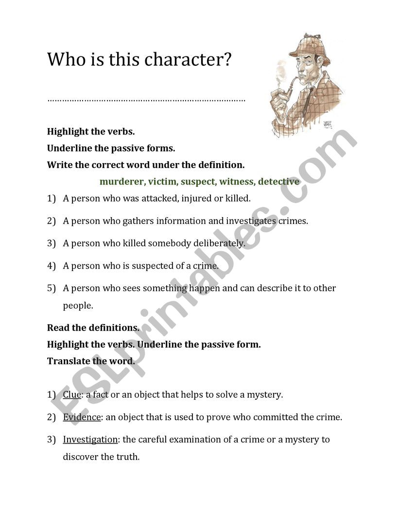 Introduction Sherlock Holmes worksheet