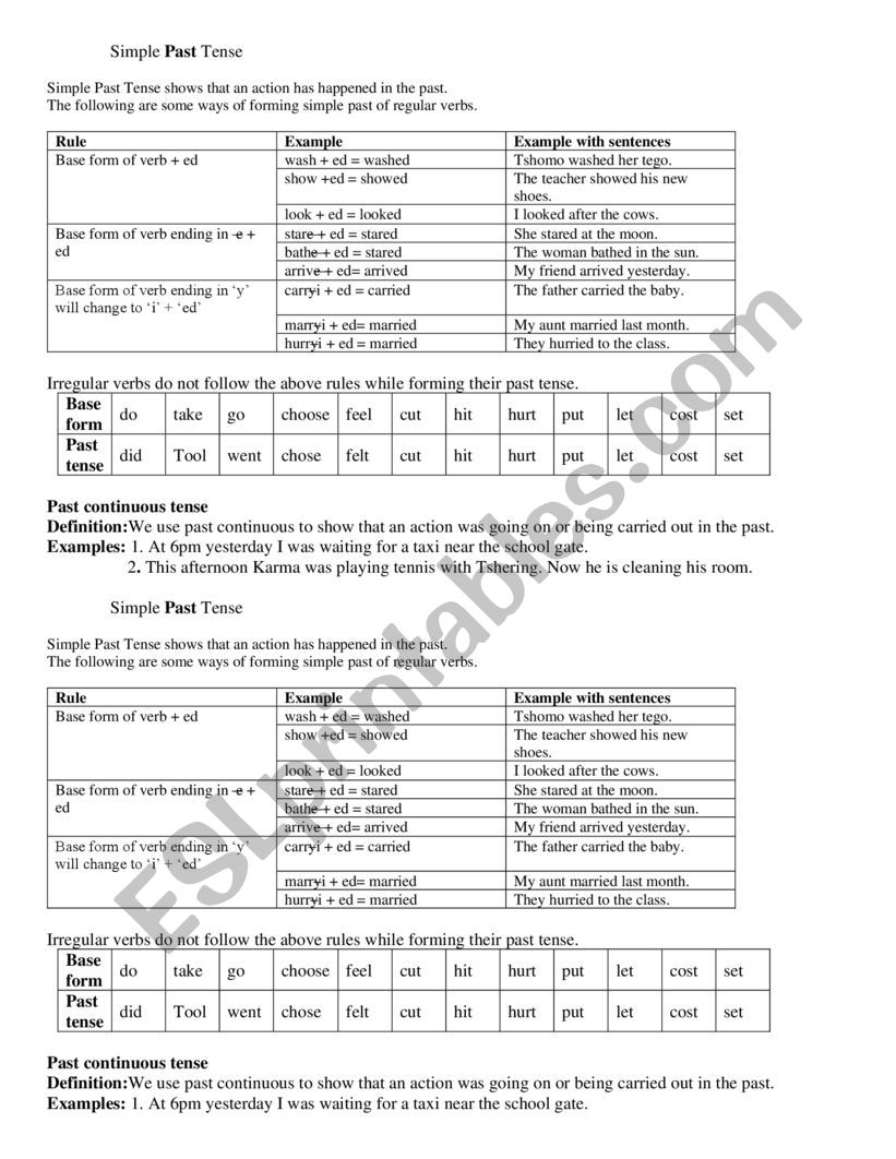 Simple past rules worksheet