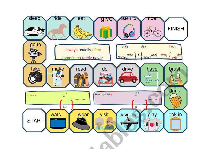 Board Game How Often English Esl Worksheets For