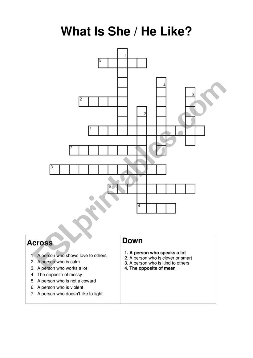 Crossword Personality worksheet