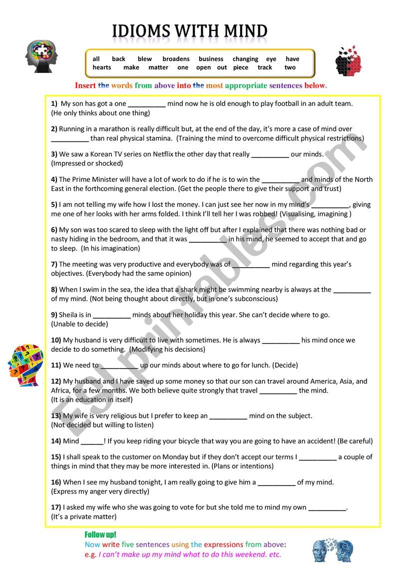 Idioms of Mind worksheet