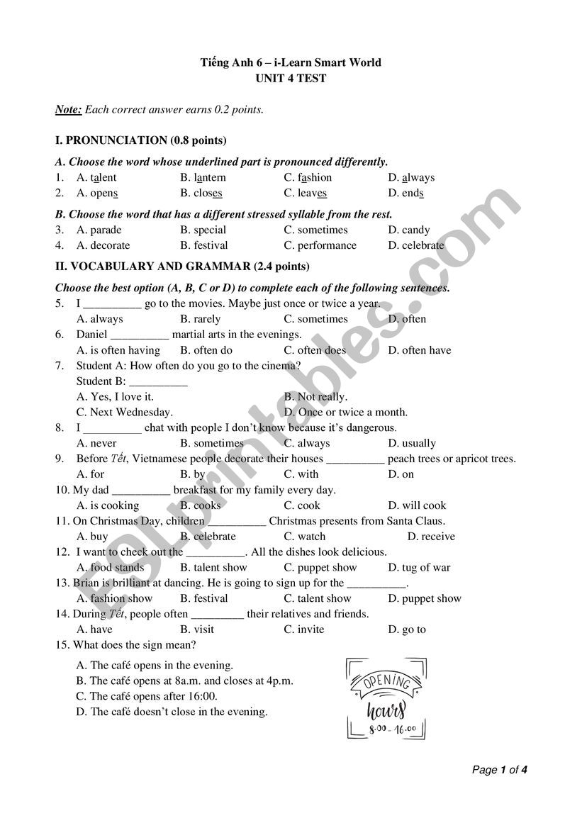 English Tesr worksheet