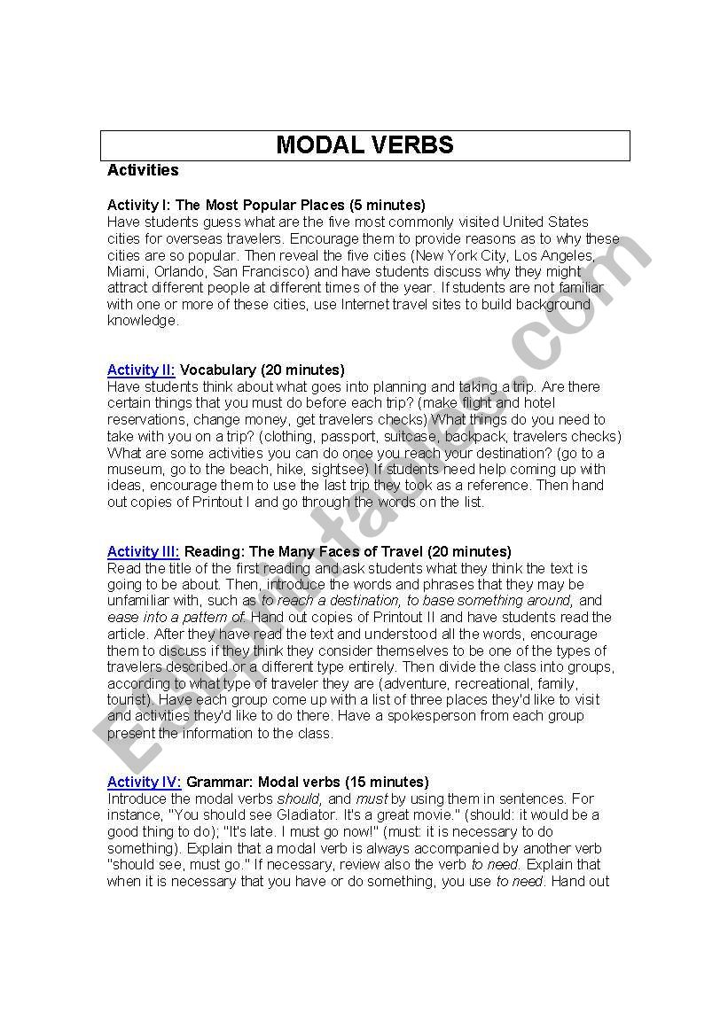 Lesson Plan on Modal Verbs worksheet