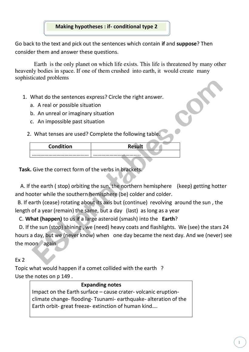 Conditional type II worksheet