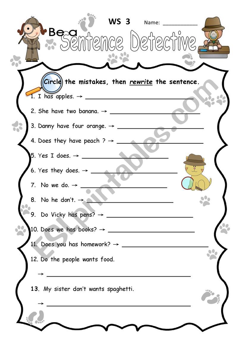 Be A Sentence Detective worksheet