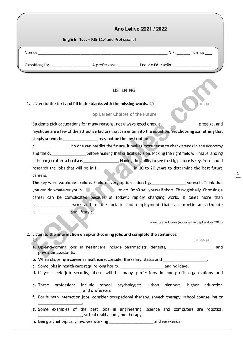 Test module 5 professional worksheet