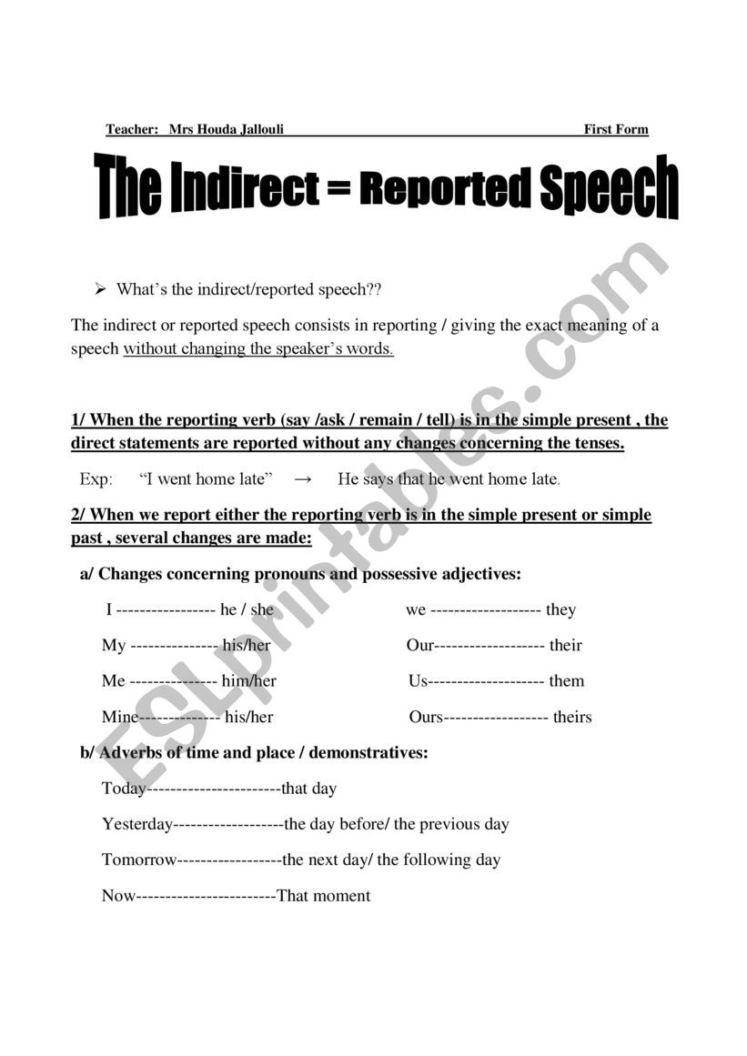 The Reported Speech worksheet