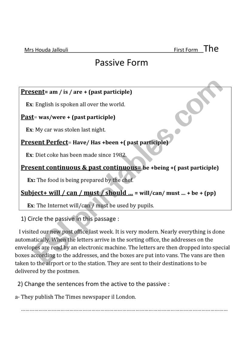The passive Form worksheet
