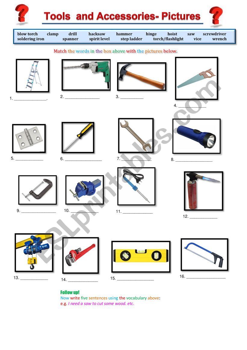 Tools - Picture mix-and-match worksheet