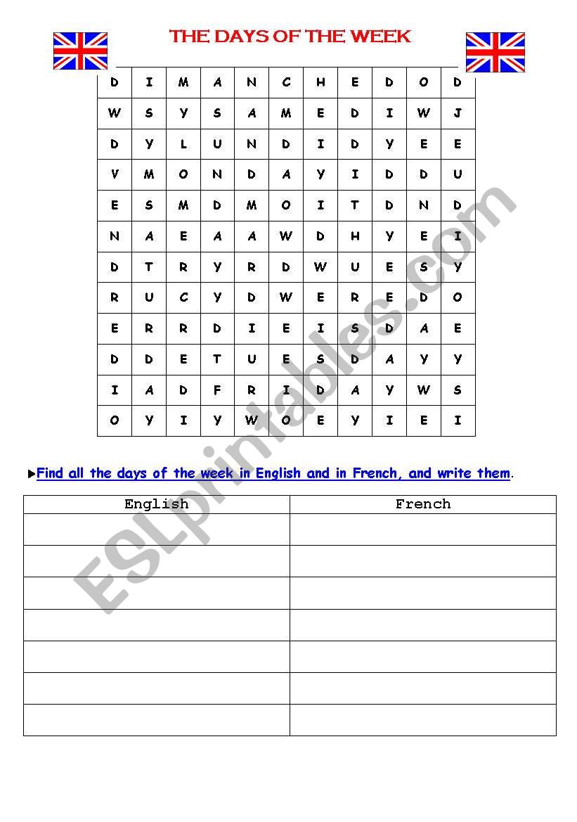 The days of the week worksheet