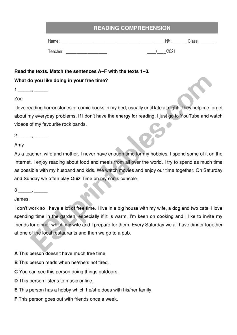 Reading Exercises worksheet