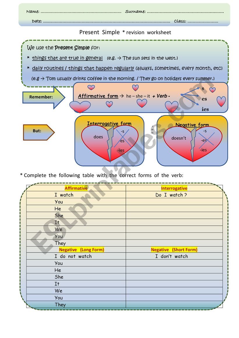 Present Simple - revision worksheet