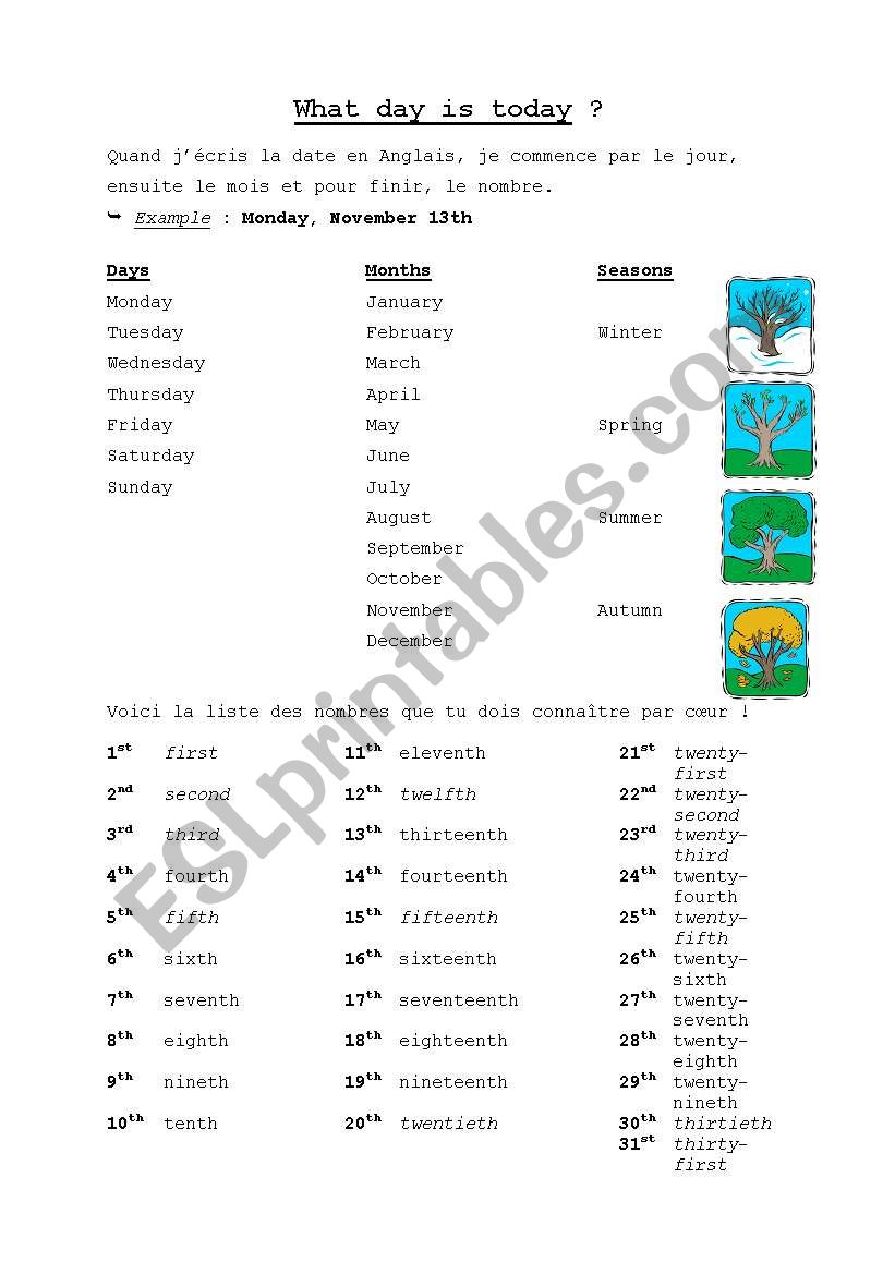 Days, weeks, seasons worksheet