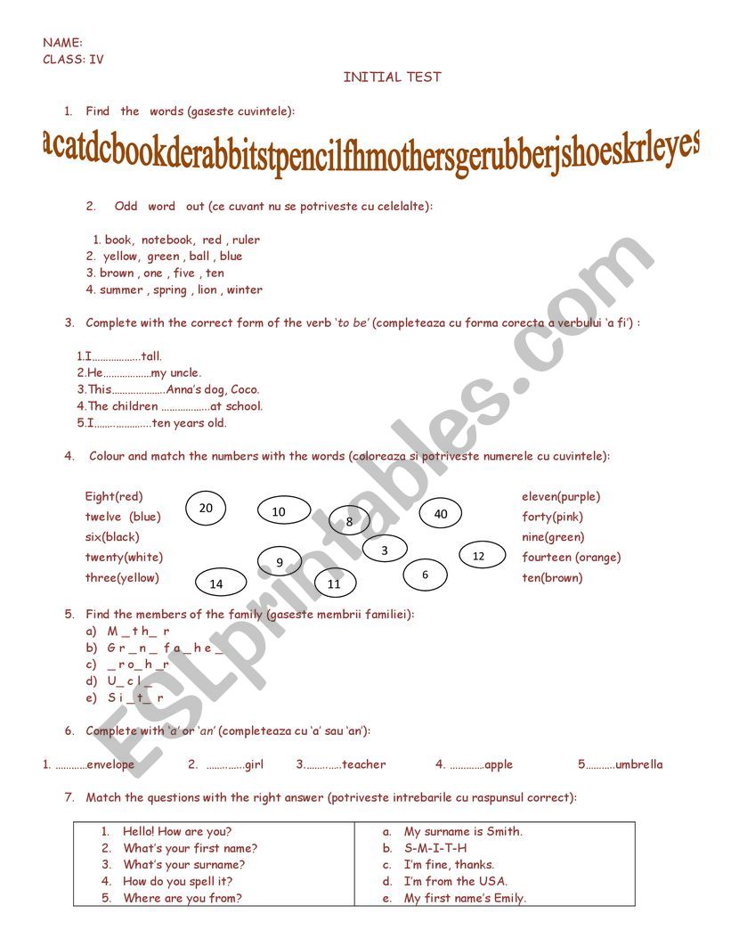 initial test  worksheet