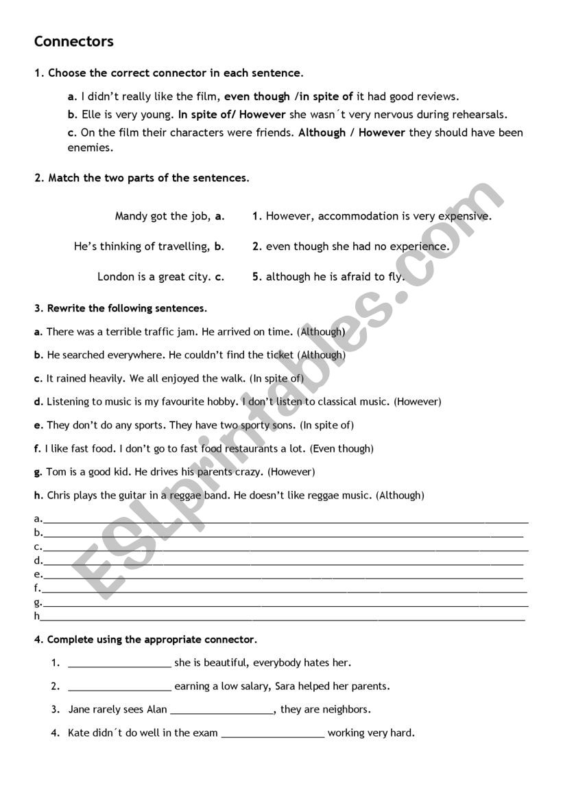 Connectors/Linking words worksheet