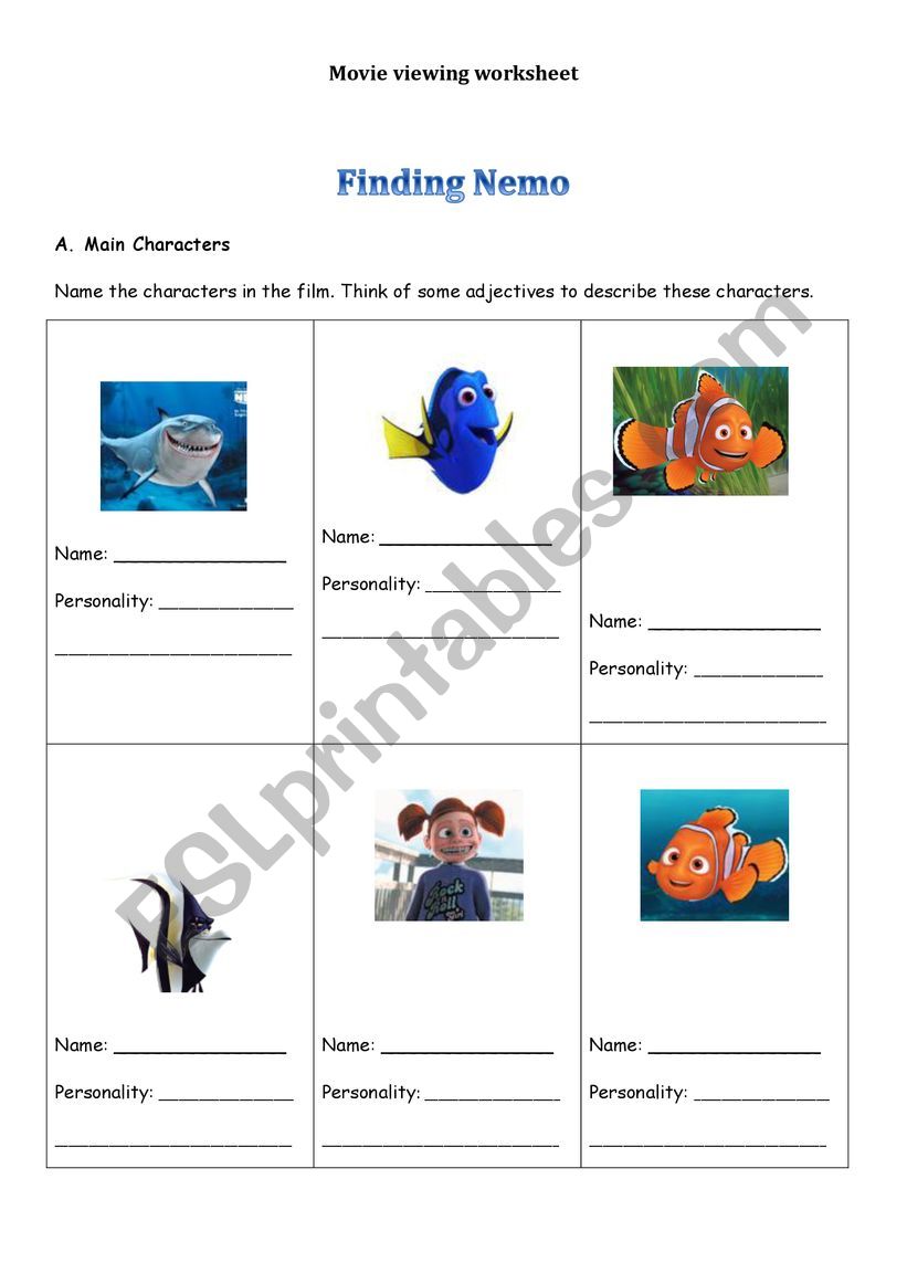 Movie Viewing : Finding Nemo worksheet