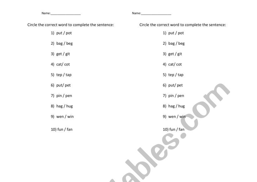 Short Vowel Sounds Quiz worksheet